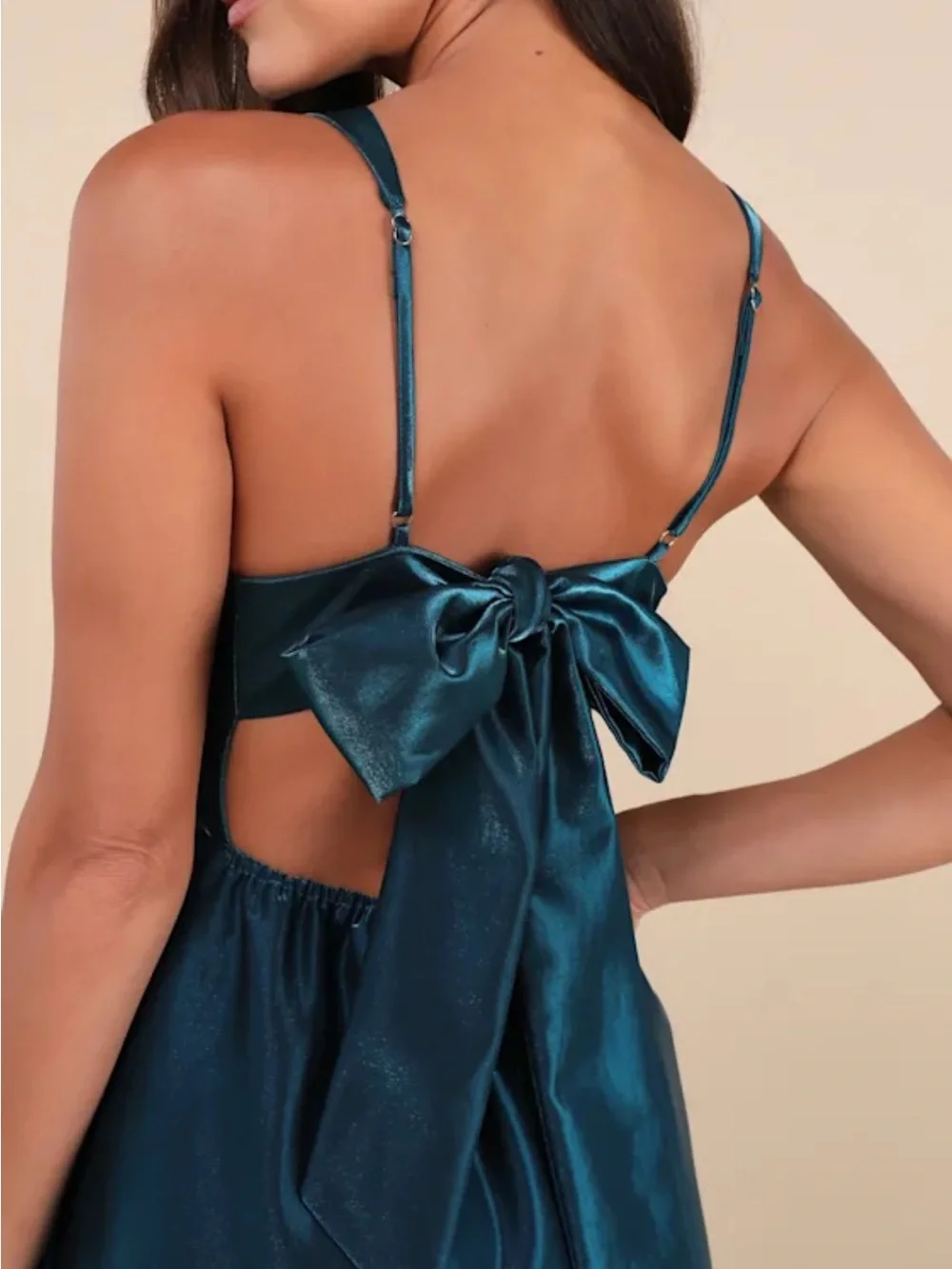 Lulu's Teal Square-Neck Maxi Gown with Back Bow and Pockets - Picture 2 of 6